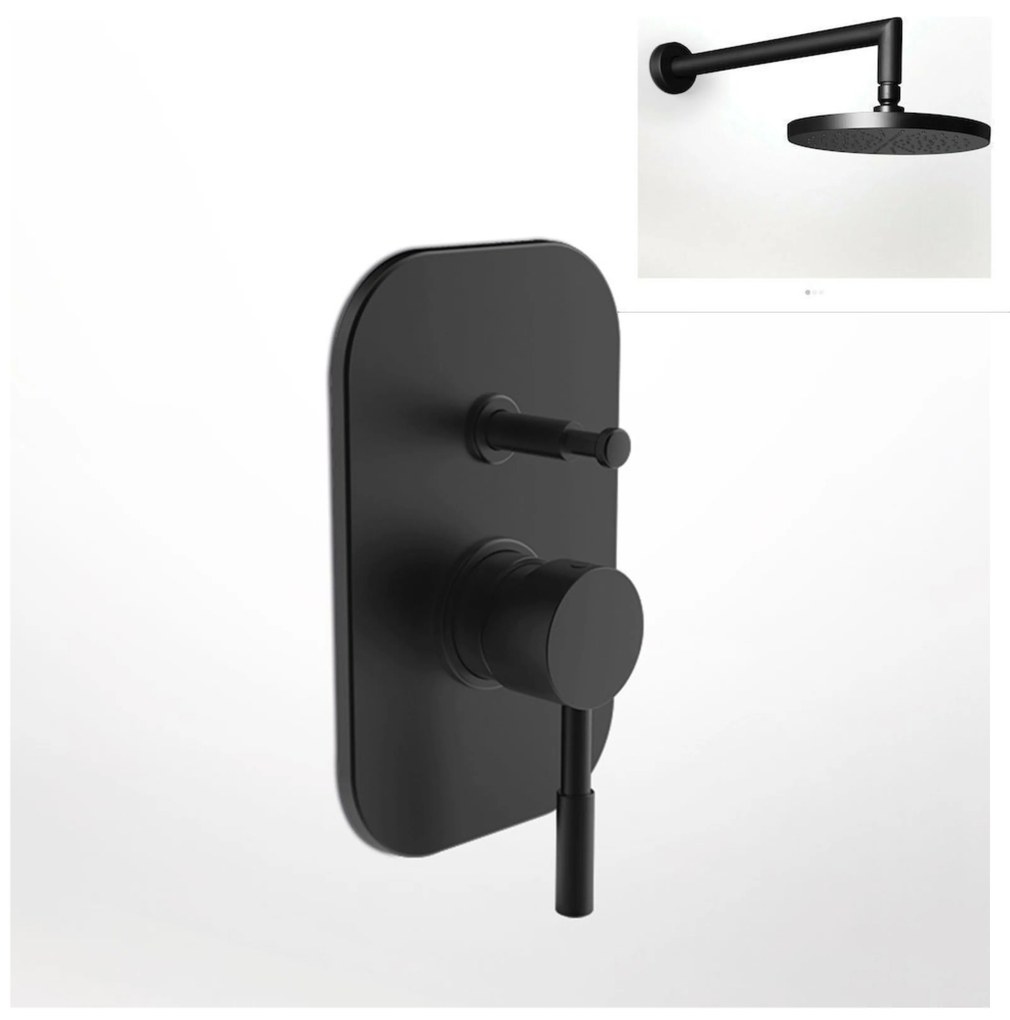 La Torre New Tech Black Matt 12050R-400 Μίκτης Εντοιχισμού 2 Εξόδων με Εκτροπέα+Ανακλινόμενη Κεφαλή Round Ø20εκ+Μπράτσο Τοίχου