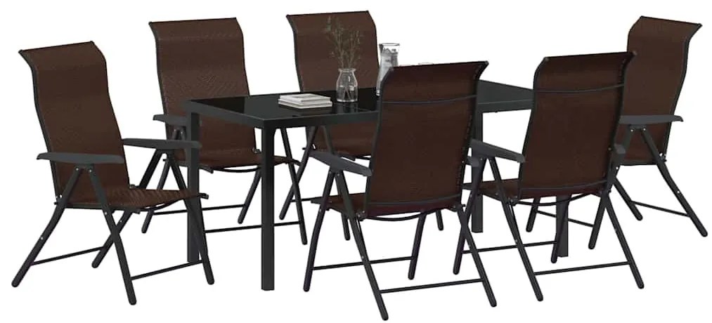 vidaXL Σέτ φαγητού για κήπο Ρυθμιζόμενο ύψος 7 pcs Καφέ Πολυ ράταν