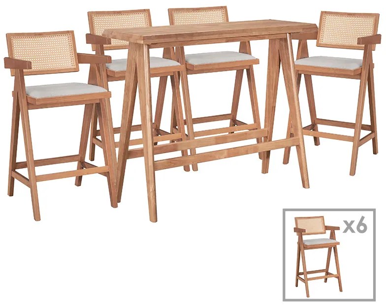 Intrahome Τραπεζαρία μπαρ Winslow I Intrahome σετ 7τεμ ξύλο rubberwood ανοιχτό καρυδί 120x45x100εκ | SKU: INTRAPA-358111129