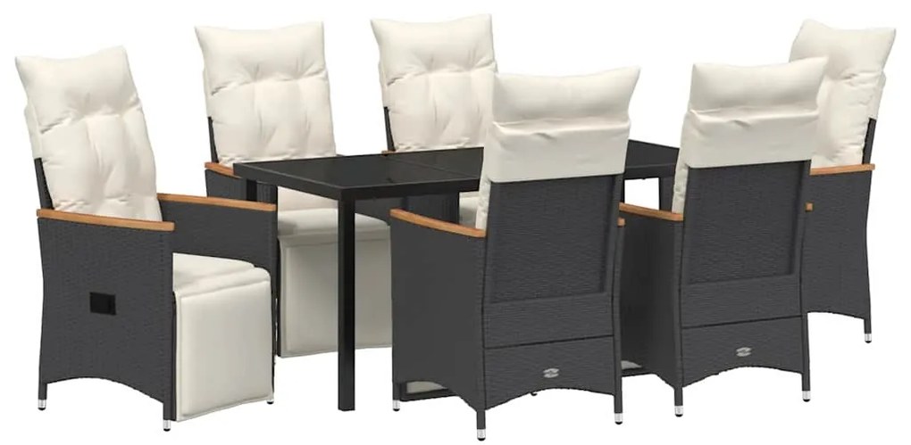 vidaXL Σέτ φαγητού για κήπο με μαξιλάρι 7 pcs Μαύρο Πολυ ράταν