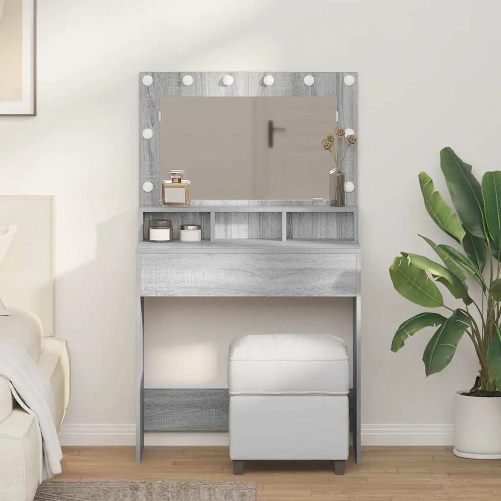 vidaXL Τραπέζι Μακιγιάζ με ράφι Γκρι sonoma 79 x 41 x 135 cm