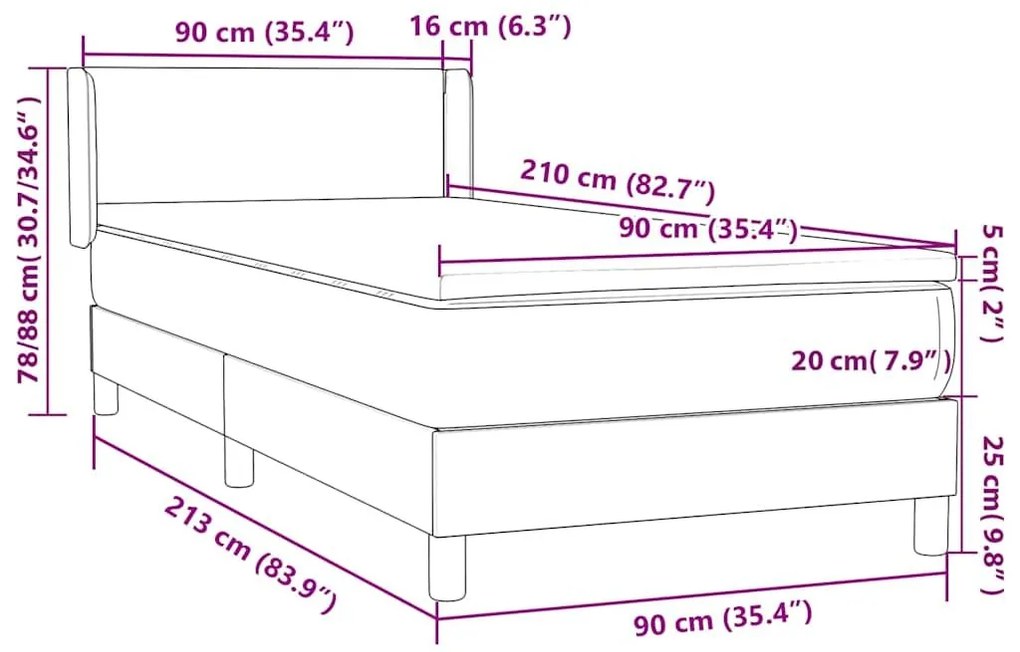 Box Spring κρεβάτι με στρώμα σκούρο μπλε 90x210 εκ. Βελούδινο - Μπλε