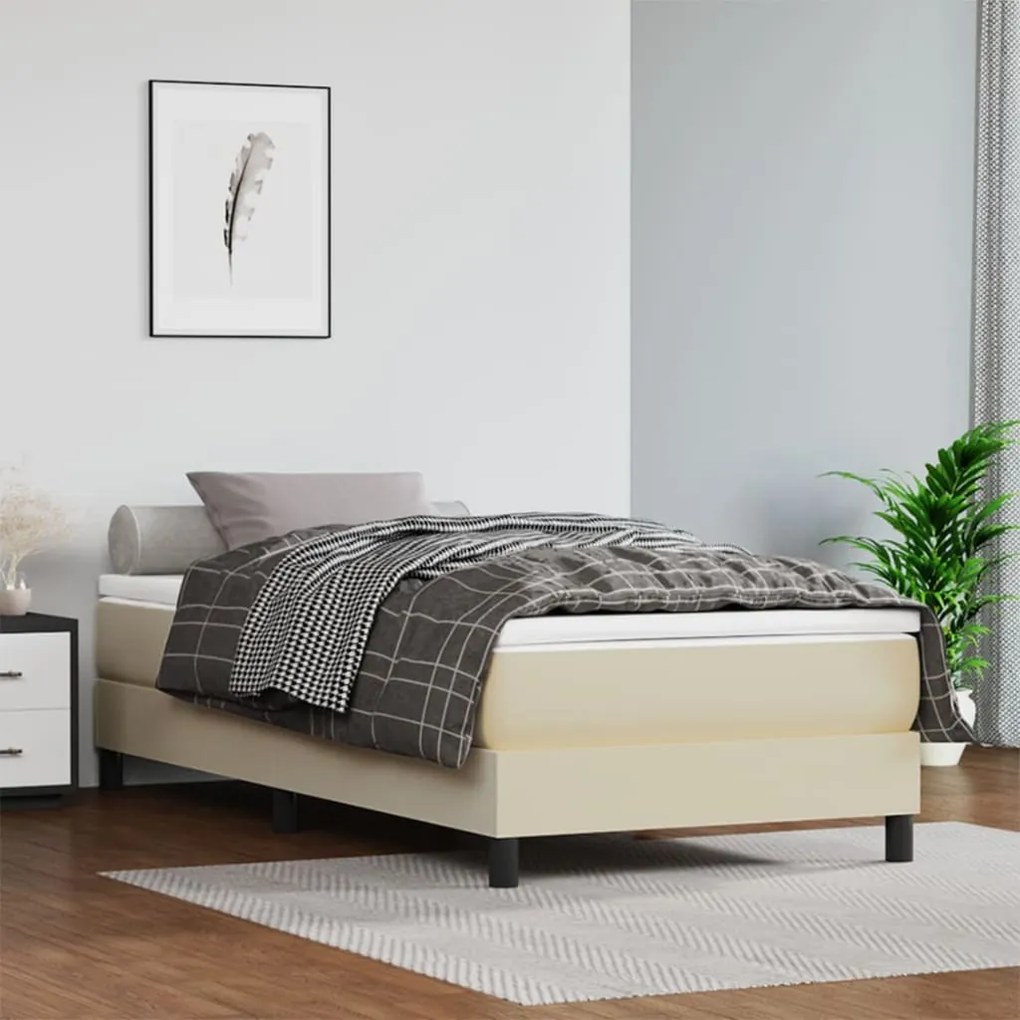 vidaXL Κρεβάτι Boxspring με Στρώμα Κρεμ 90x200 εκ. από Συνθετικό Δέρμα