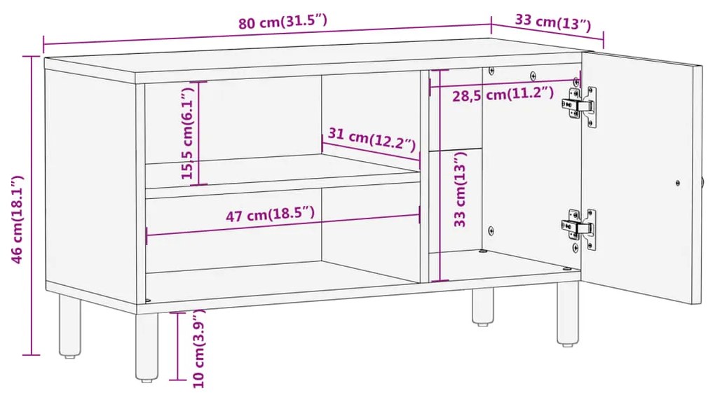 Έπιπλο Τηλεόρασης 80 x 33 x 46 εκ. από Μασίφ Ξύλο Ακακίας - Καφέ