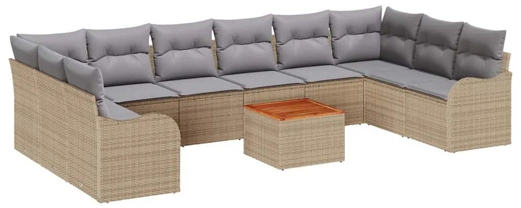 vidaXL Σετ Καναπέ Κήπου με μαξιλάρι 10 pcs Μπεζ συνθετικό ρατάν