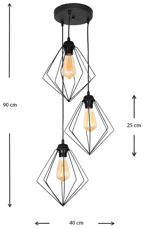 Φωτιστικό οροφής Nura Megapap E27 μεταλλικό τρίφωτο χρώμα μαύρο 21x21x70εκ. - GP030-0050,1