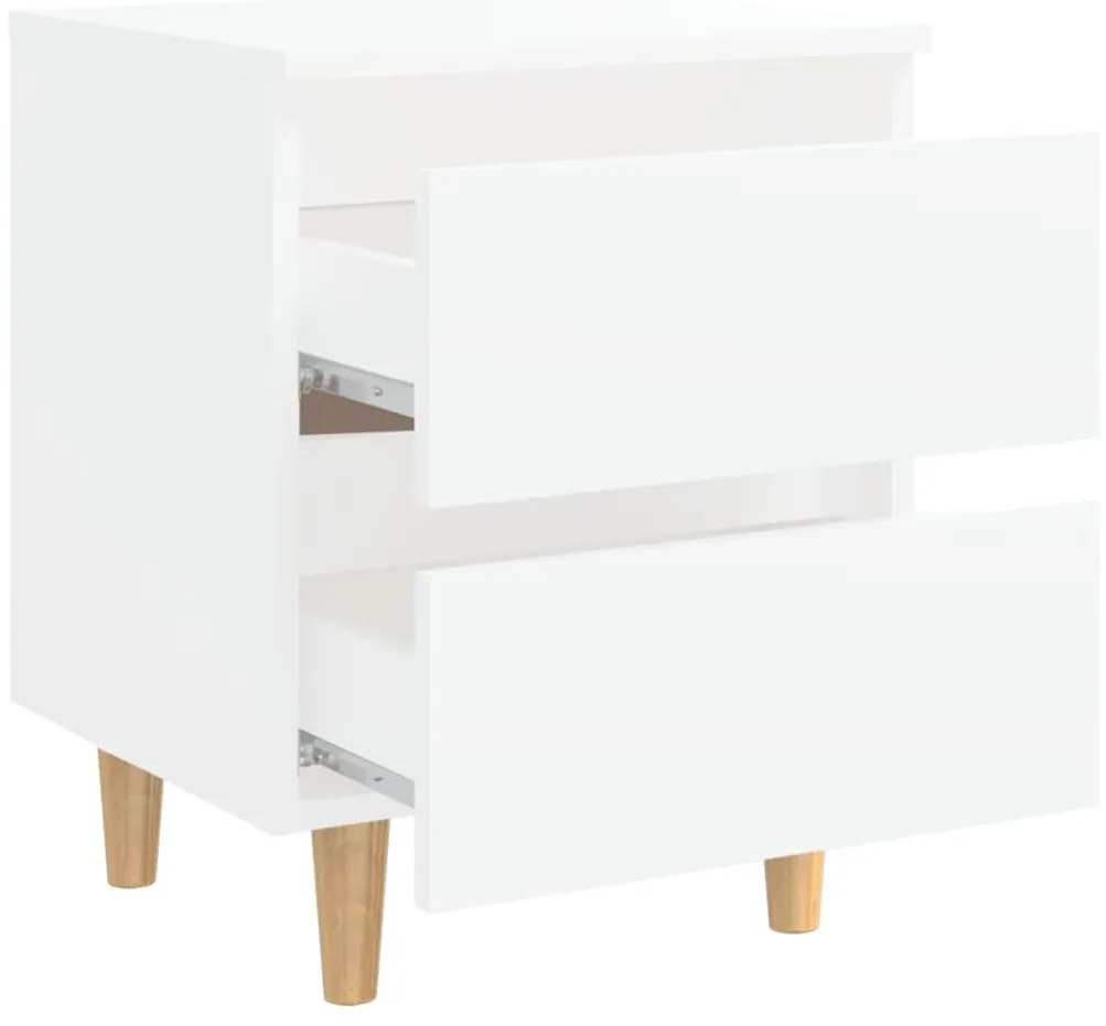 vidaXL Κομοδίνα 2 τεμ. Λευκά 40x35x50εκ. Πόδια από Μασίφ Ξύλο Πεύκου
