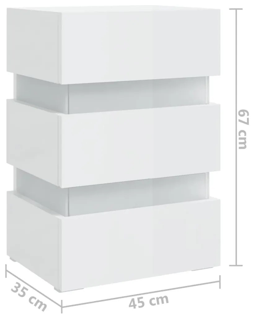 Κομοδίνο με LED Γυαλιστερό Λευκό 45x35x67 εκ. Επεξεργασμ. Ξύλο - Λευκό