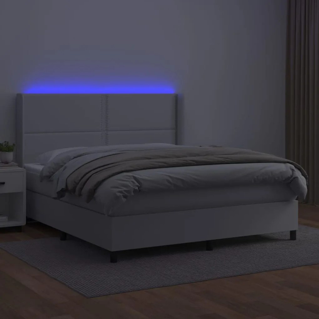 vidaXL Κρεβάτι Boxspring με Στρώμα & LED Λευκό 180x200 εκ. Συνθ. Δέρμα