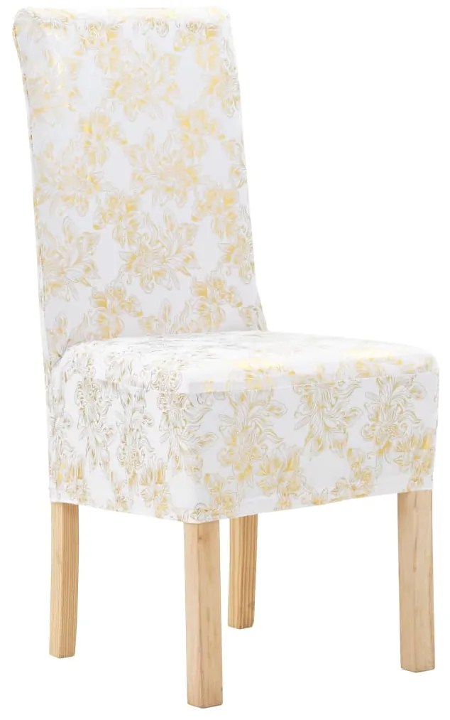 Καλύμματα Καρέκλας Ελαστικά Ίσια 6 τεμ. Λευκά με Χρυσό Τύπωμα