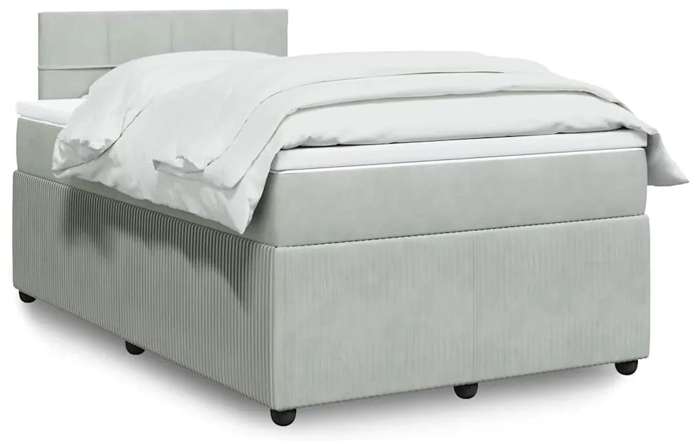 vidaXL Κρεβάτι Boxspring με Στρώμα Ανοιχτό Γκρι 120x200 εκ. Βελούδινο