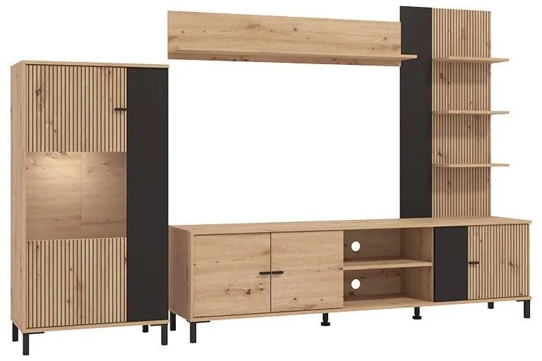 Κέντρο Ψυχαγωγίας - Σύνθεση Avignon Artisan Oak - Artisan Oak με Μαύρες Γραμμές - Μαύρο 263x40x167 εκ.