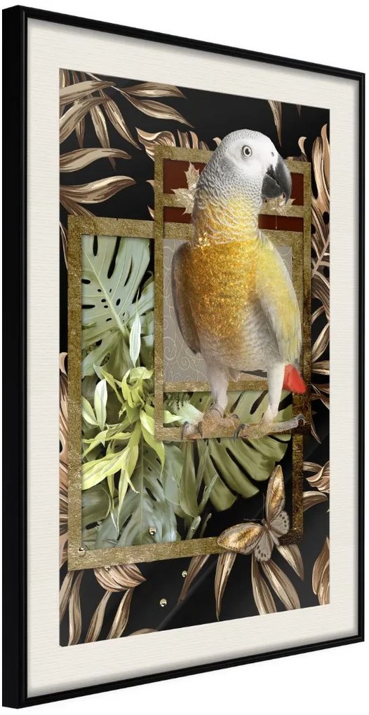 Αφίσα - Composition with Gold Parrot - 20x30 - Μαύρο - Με πασπαρτού