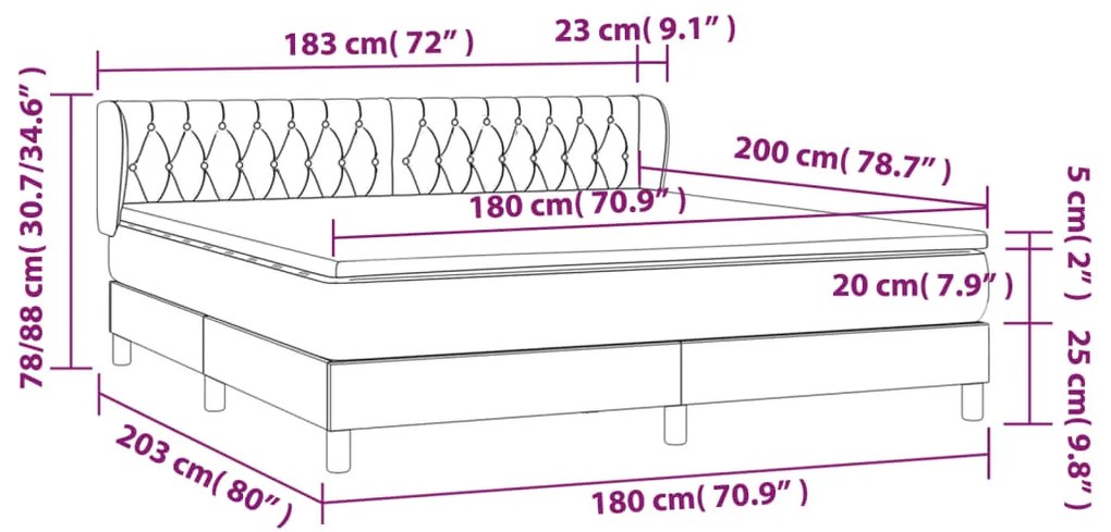 Κρεβάτι Boxspring με Στρώμα Μπλε 180x200 εκ. Υφασμάτινο - Μπλε