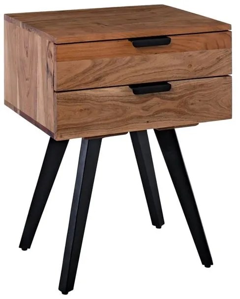 ANKO Κομοδίνο Μέταλλο Βαφή Μαύρο, Ξύλο Ακακία Φυσικό