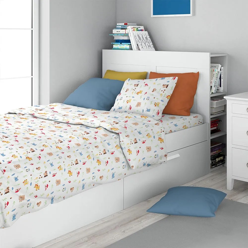 Σεντόνια Παιδικά Forest Animals 570 (Σετ 3τμχ) White-Sky Blue DimCol Μονό 160x240cm 100% Βαμβάκι