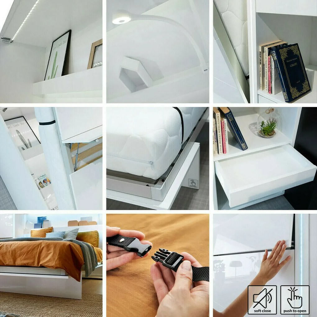 Σετ επίπλων Concept Pro Lenart AH143, Γκρι, Πλαστικοποιημένη μοριοσανίδα, Τάβλες για Κρεβάτι, 160x200, Ενιαίος, Με κρεβάτι, Με πρόσθετο εξοπλισμό