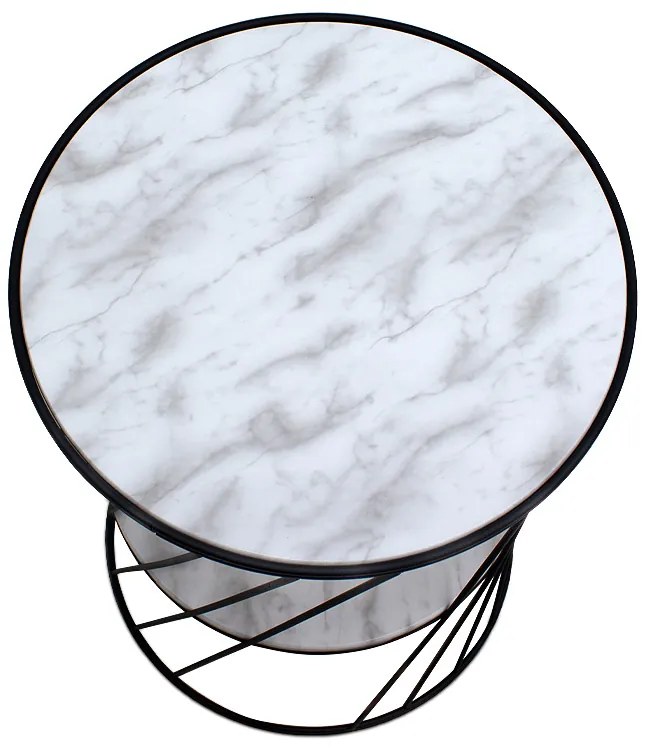 Τραπεζάκι βοηθητικό Jaspin Megapap μεταλλικό - Mdf χρώμα μαύρο-λευκό εφέ μαρμάρου 32x32x44εκ.