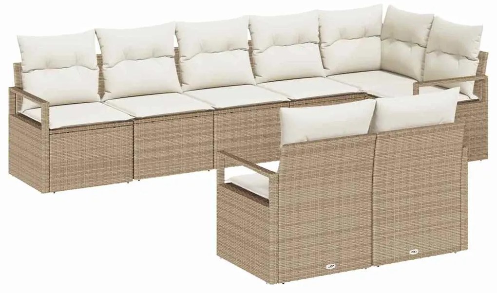 vidaXL Σετ Καναπέ Κήπου 8 pcs Μπεζ, Κρέμα Πολυ rattan, βαμμένο ατσάλι