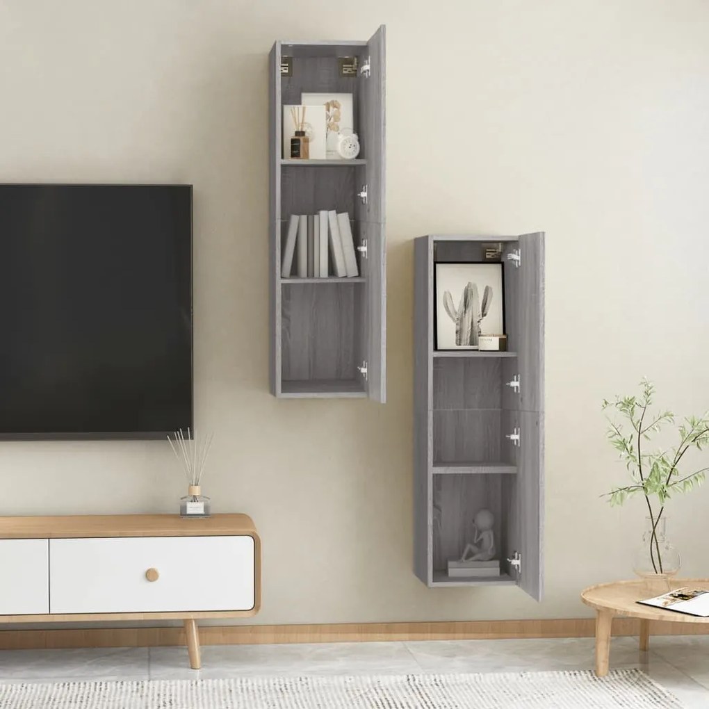 vidaXL Έπιπλα Τηλεόρασης Επιτοίχια 2 τεμ. Γκρι Sonoma 30,5x30x110 εκ.