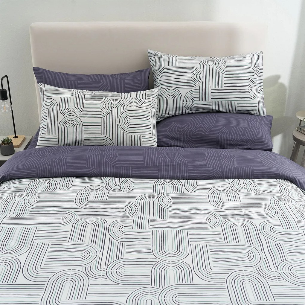 Σεντόνια Μονά (Σετ) Vesta Lorena 2 Εκρού,Μωβ Χωρίς Λάστιχο 170x270