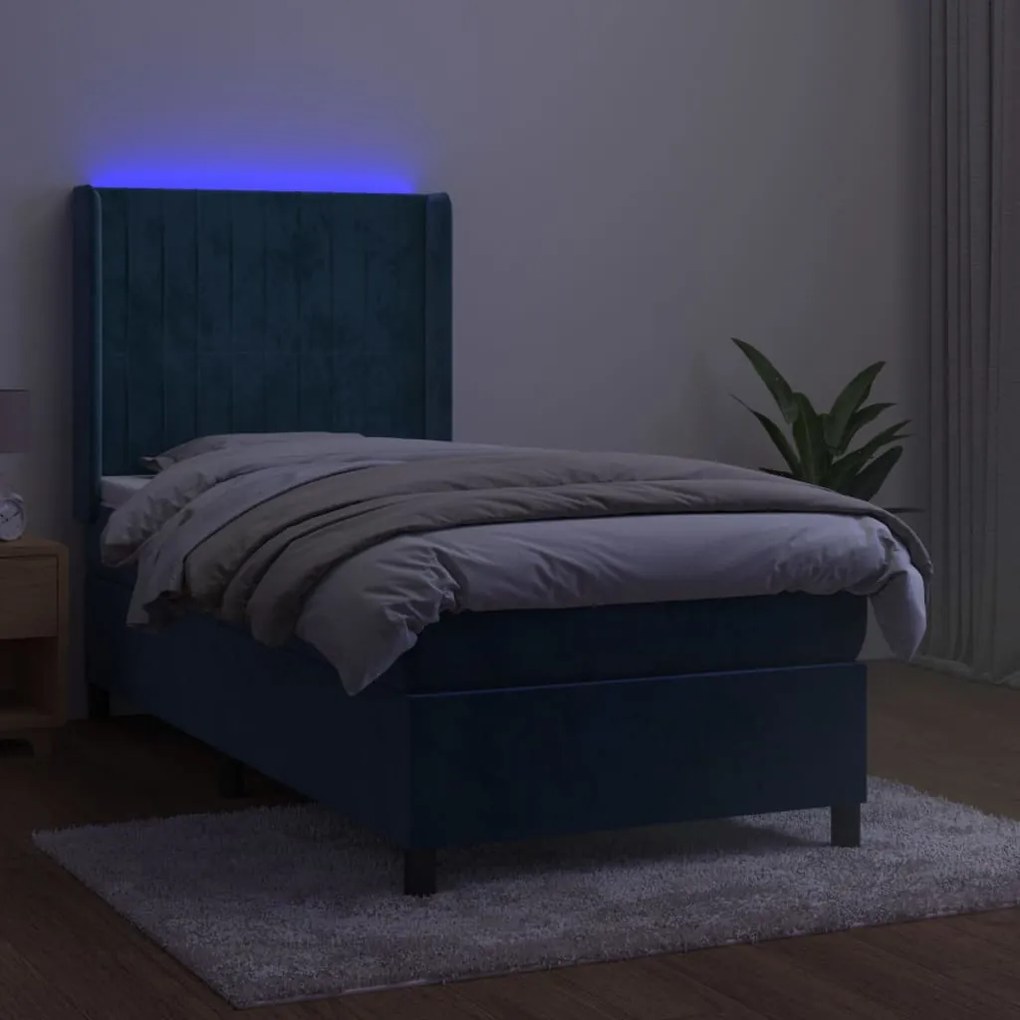 ΚΡΕΒΑΤΙ BOXSPRING ΜΕ ΣΤΡΩΜΑ &amp; LED ΣΚ. ΜΠΛΕ 100X200ΕΚ. ΒΕΛΟΥΔΙΝΟ 3139671