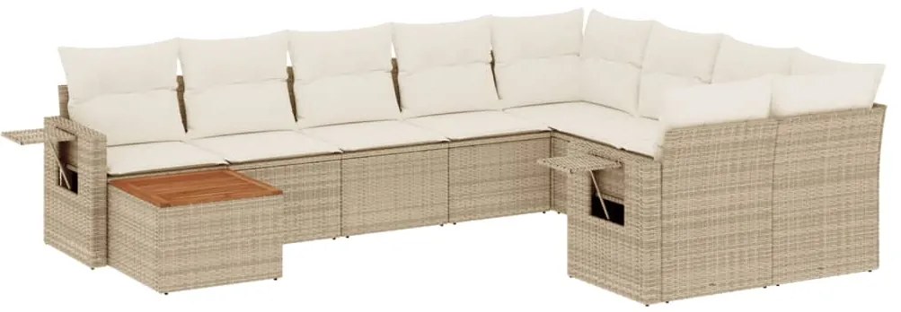 vidaXL Σετ Καναπέ Κήπου 10 τεμ. Μπεζ Συνθετικό Ρατάν με Μαξιλάρια