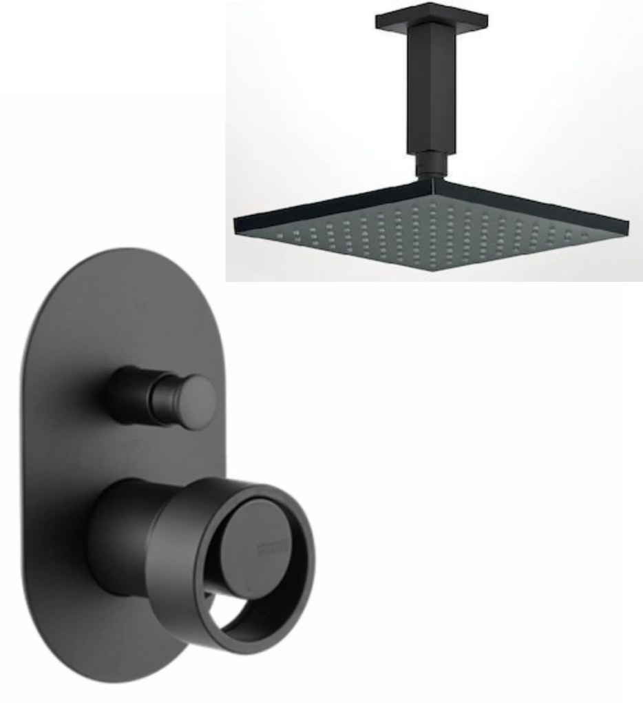Almar Black Matt Κεφαλή Ντους 30εκ. Με Μπράτσο Οροφής&amp; Μικτ.εντοιχ.με Εκτροπεα Halo Vicario