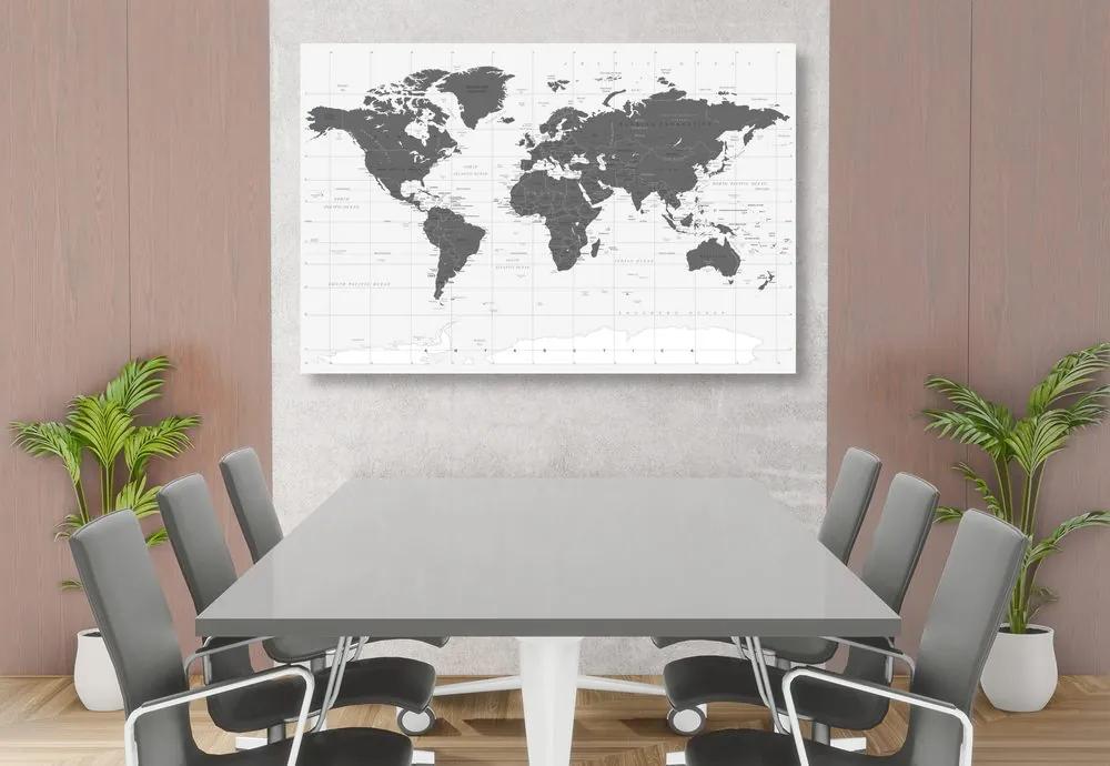 Εικόνα στο φελλό ενός πολιτικού χάρτη του κόσμου σε μαύρο & άσπρο - 120x80  transparent