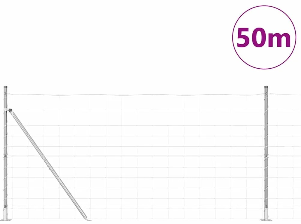 vidaXL Περίφραξη αγρού Ασημί 50 x 1.2 m Γαλβανισμένος χάλυβας