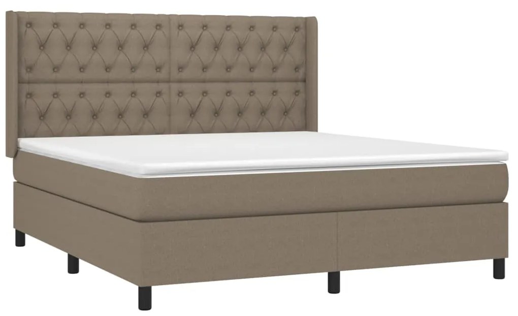 Κρεβάτι Boxspring με Στρώμα &amp; LED Taupe 160x200 εκ. Υφασμάτινο - Μπεζ-Γκρι