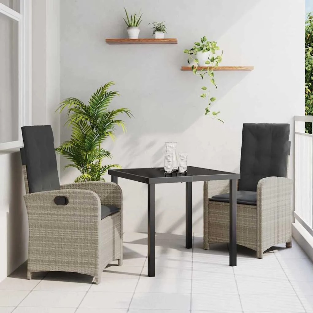 vidaXL Σέτ φαγητού για κήπο 3 pcs Ανοιχτό γκρι συνθετικό ρατάν