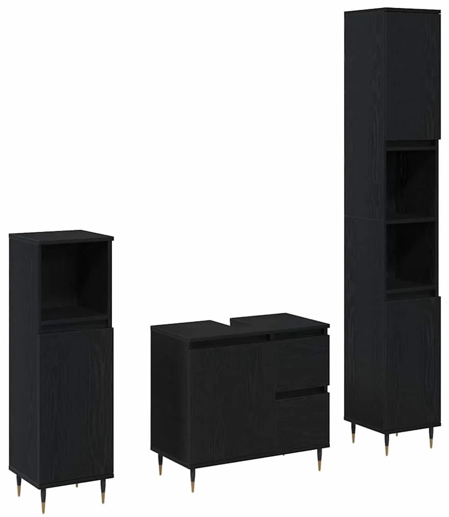 vidaXL Σετ Επίπλων Μπάνιου με πόρτα 3 pcs Μαύρη Οξυά 30 x 30 x 190 εκ
