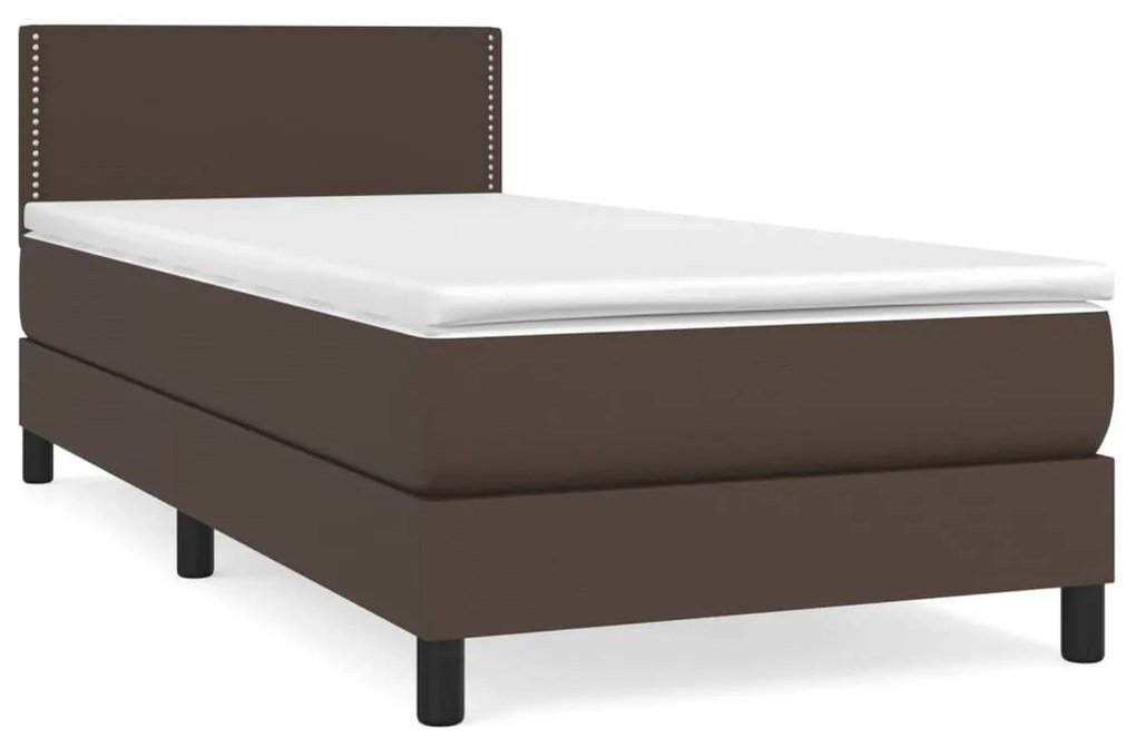 Κρεβάτι Boxspring με Στρώμα Καφέ 100x200εκ. από Συνθετικό Δέρμα - Καφέ
