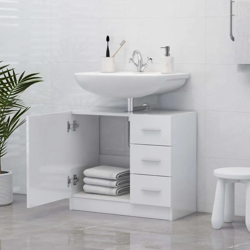 vidaXL Ντουλάπι Νιπτήρα Γυαλιστερό Λευκό 63x30x54 εκ. Επεξ. Ξύλο