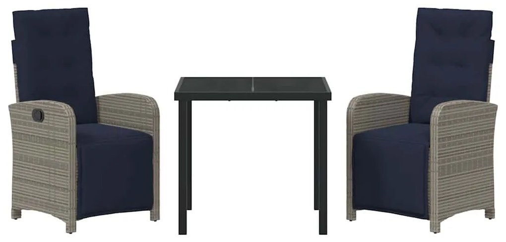 vidaXL Σέτ φαγητού για κήπο με μαξιλάρι 3 pcs Γκρι συνθετικό ρατάν