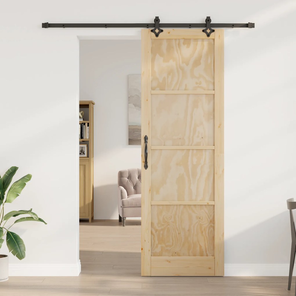 vidaXL Συρόμενη Πόρτα με Σετ Εξαρτημάτων 78x232 εκ Μασίφ Ξύλο Πεύκου