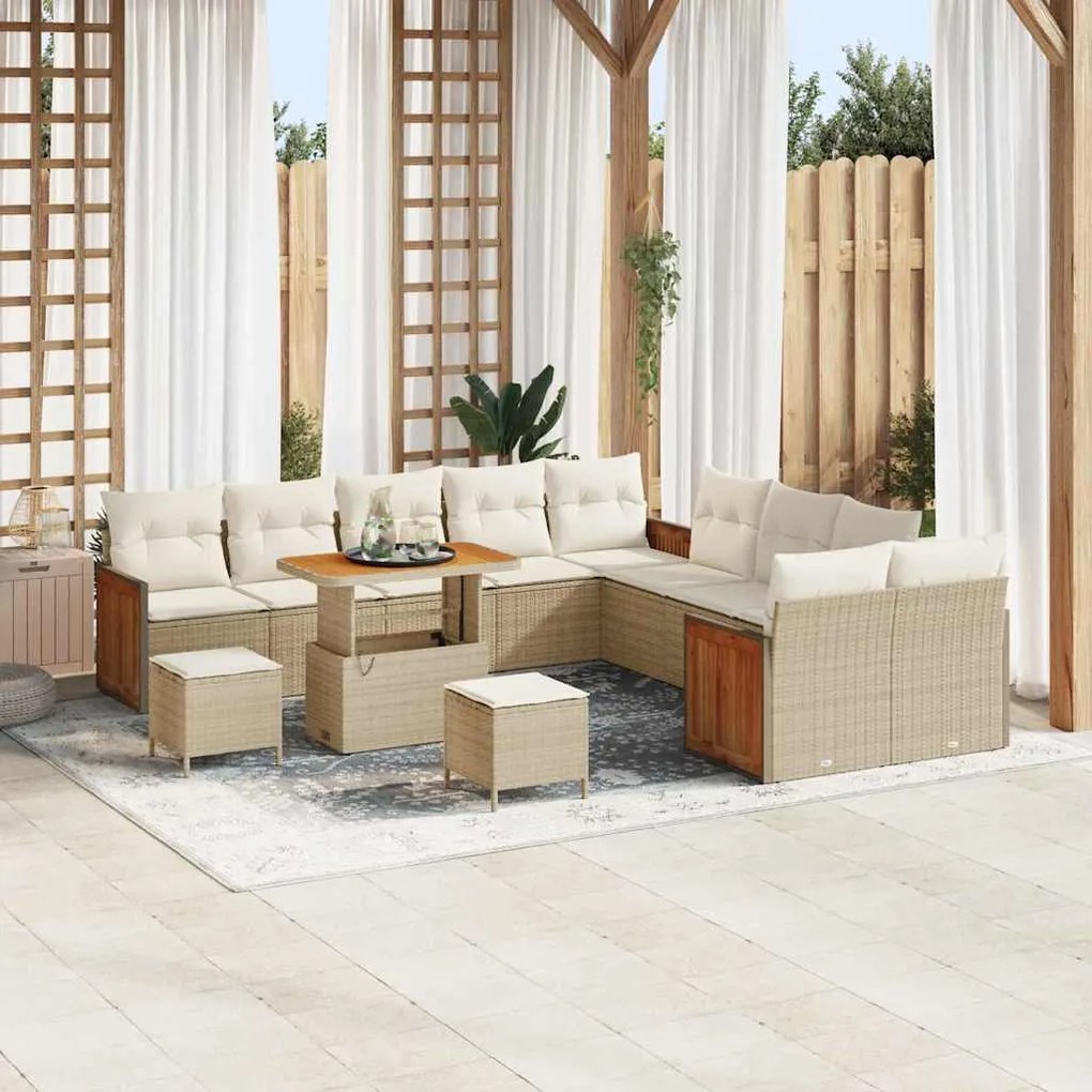 vidaXL Σετ Καναπέ Κήπου 13 pcs μπεζ και κρεμ 90 x 55 x 71 cm
