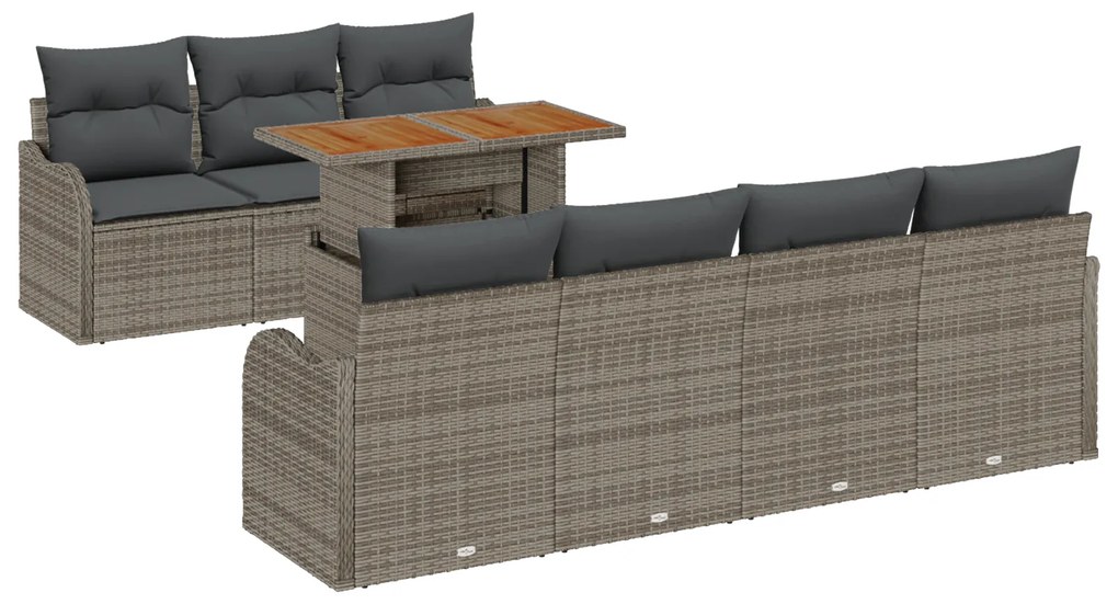 vidaXL Σετ Σαλονιού 8 τεμαχίων με Μαξιλάρια Γκρι Poly Rattan