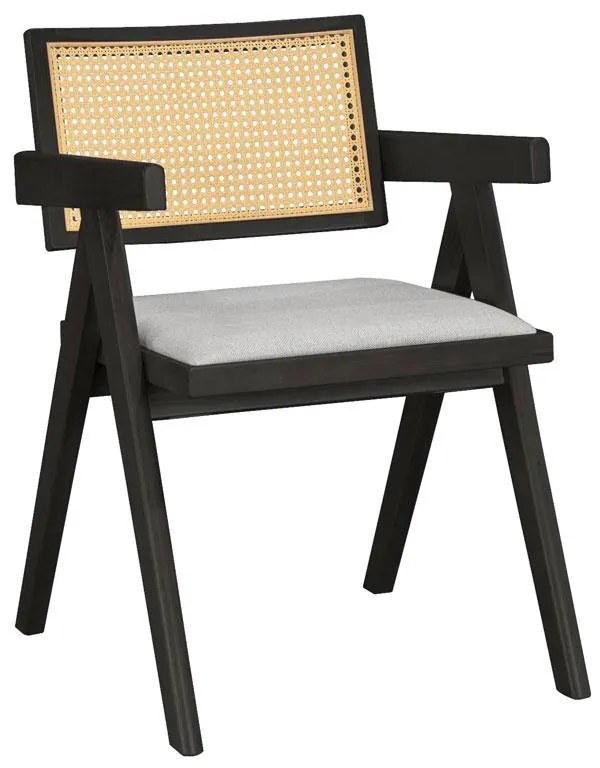 Καρέκλα - Πολυθρόνα Winslow ξύλο rubberwood μαύρο-pvc rattan φυσικό-ύφασμα γκρι 2αδα 52x56.7x77.6 εκ.