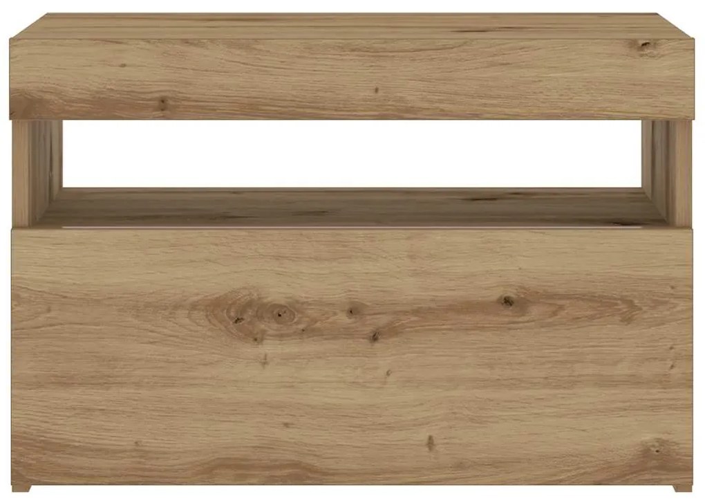 Κομοδίνο με φώτα LED Αρτισιανή Δρυς 60x35x40 εκ. από Επεξ. Ξύλο - Καφέ
