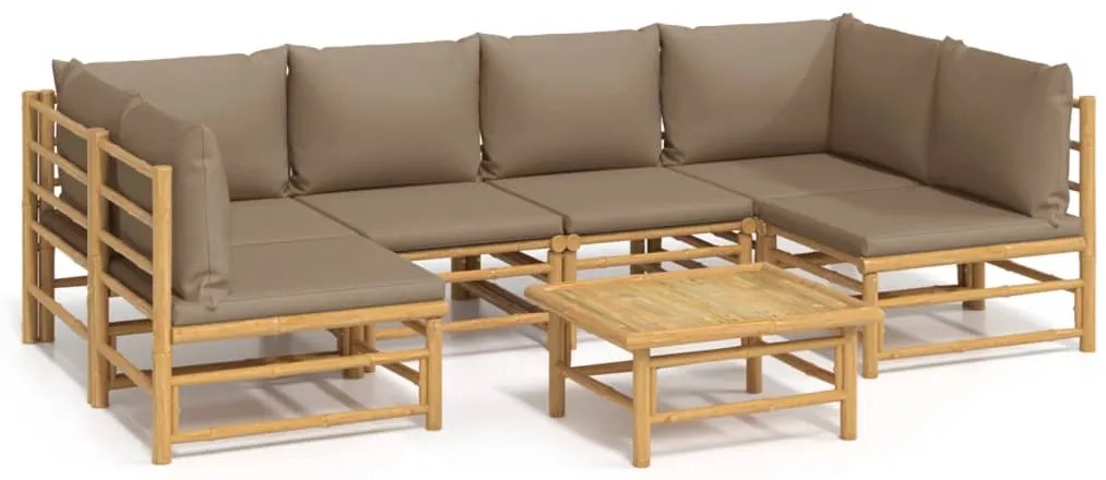 vidaXL Σαλόνι Κήπου Σετ 7 Τεμαχίων από Μπαμπού με Taupe Μαξιλάρια