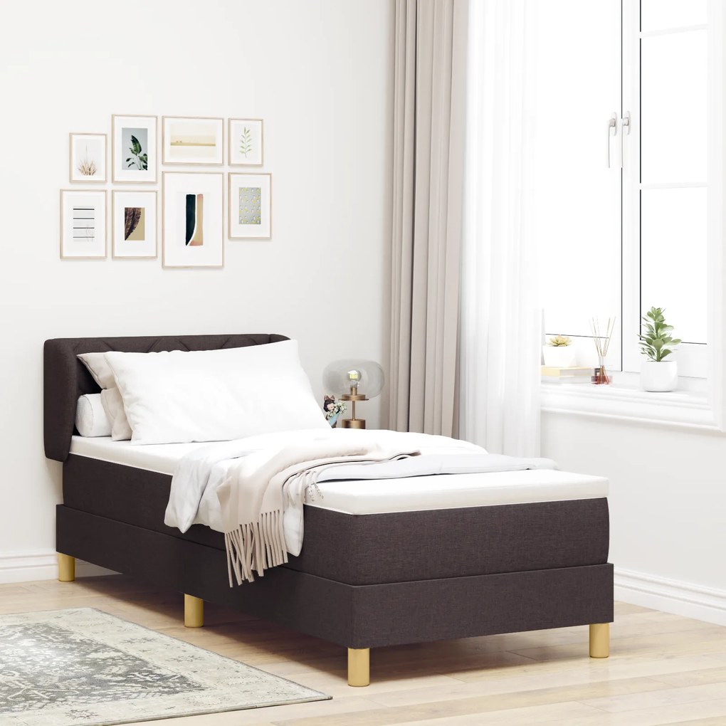 vidaXL Κρεβάτι Box Spring με Στρώμα - Σκούρο Καφέ, 80x200 εκ., Ύφασμα