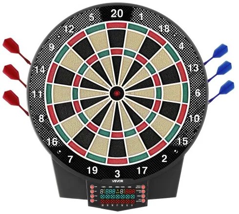 VEVOR Electronic Dart Board, 391mm Target Dartboard with 43 Games & 320+ Variations for Up to 8 Players, 6 Dart Shafts with Flights & 50 Soft Tips, Color LCD Scoring Screen for Home Party Game Room