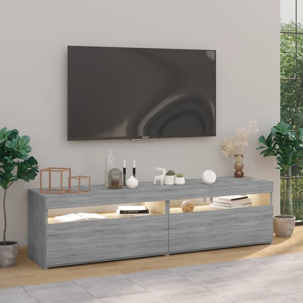 vidaXL Έπιπλο Τηλεόρασης με LED 2 τεμ. Γκρι Sonoma 75 x 35 x 40 εκ.