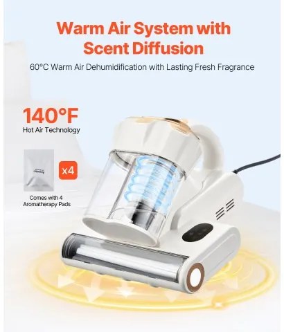 VEVOR Mattress Vacuum Cleaner with 18Kpa Powerful Suction HEPA Filter 550W White