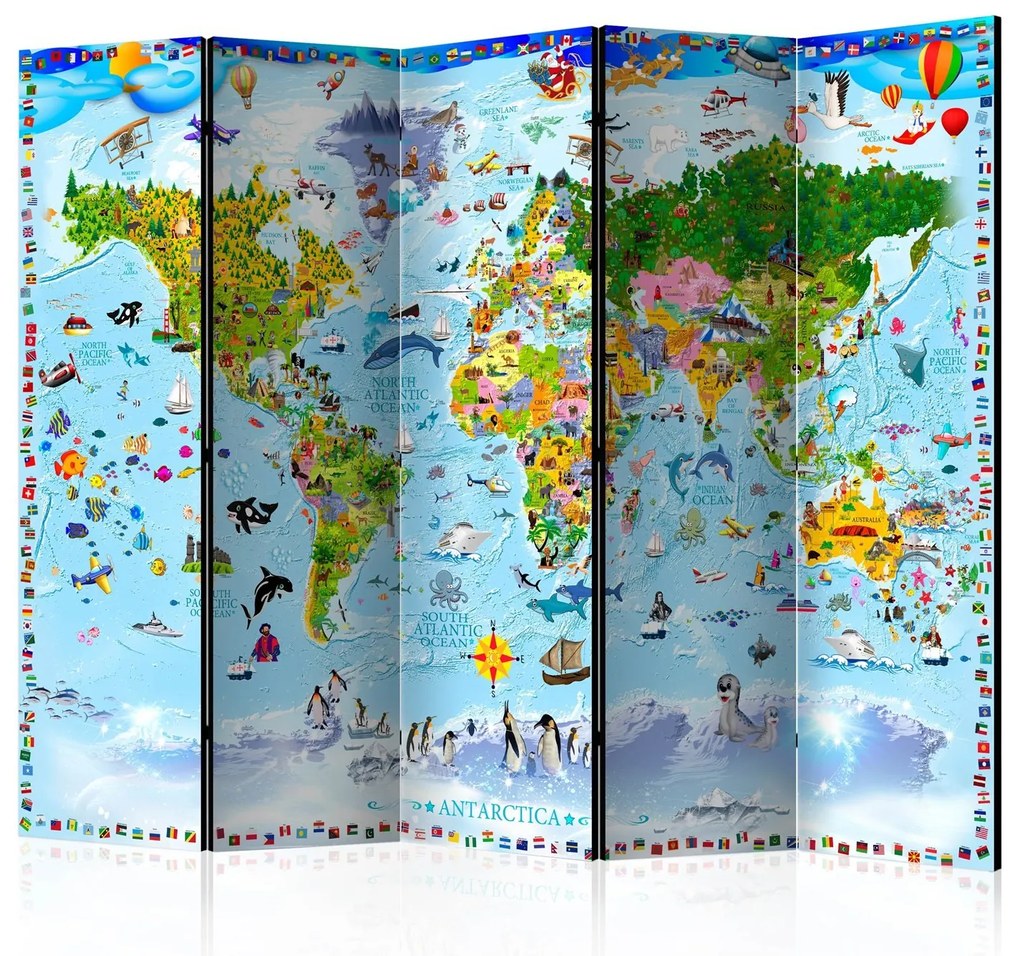 Διαχωριστικό με 5 τμήματα - World Map for Kids II [Room Dividers] 225x172