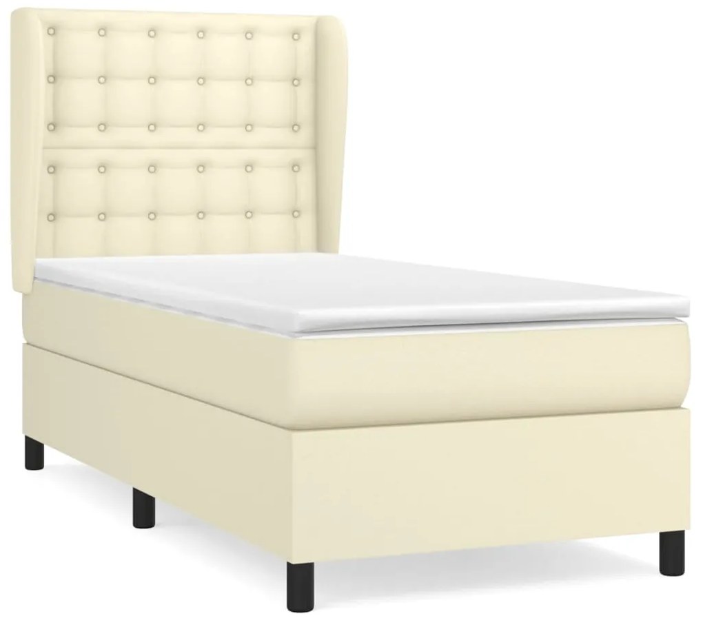 vidaXL Κρεβάτι Boxspring με Στρώμα Κρεμ 90x200 εκ. από Συνθετικό Δέρμα