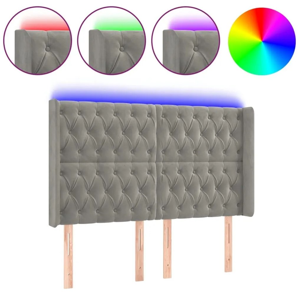 Κεφαλάρι Κρεβατιού LED Ανοιχτό Γκρι 163x16x118/128εκ. Βελούδινο - Γκρι