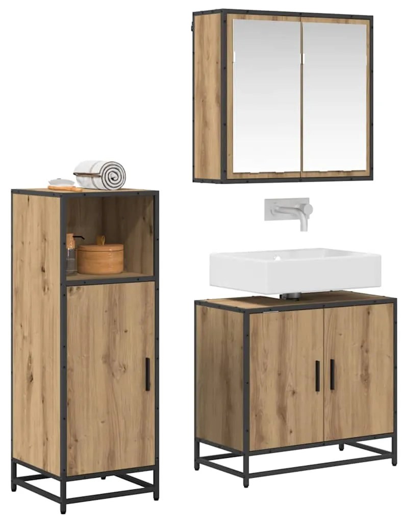 vidaXL Σετ Επίπλων Μπάνιου 3 pcs Artisan Oak Επεξεργασμένο ξύλο